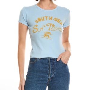 MOTHER Light Blue Surf Team Graphic Tee with Gold Print